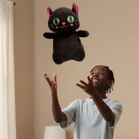 Squishy Pals Other - Charming Black Cat Plush with Green Eyes